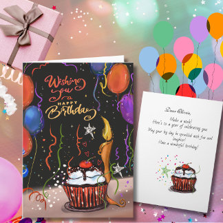 Whimsical Watercolor Cherry on Top Cupcake Card
