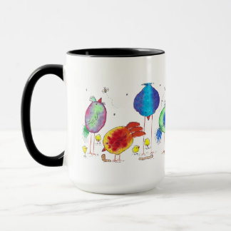 Whimsical Watercolor Chickens 15 oz Ceramic Mug
