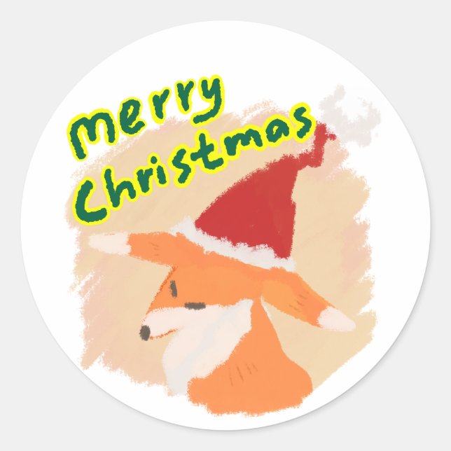 Whimsical Watercolor Christmas Fox Gift Sticker (Front)