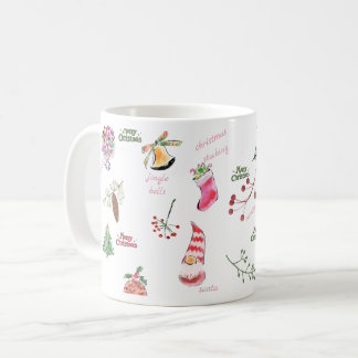 Whimsical Watercolor Christmas Holiday Pattern Coffee Mug