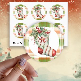 Whimsical Watercolor Christmas Stocking Classic Round Sticker