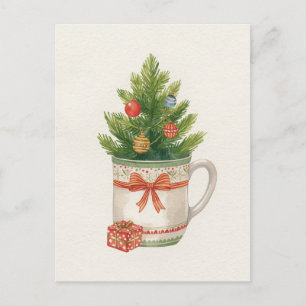 Whimsical Watercolor Christmas Tree Mug Holiday Postcard