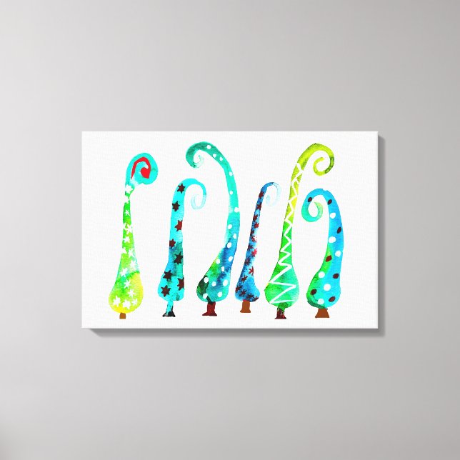 Whimsical watercolor christmas trees canvas print (Front)