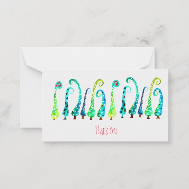 Whimsical watercolor christmas trees card (Front)