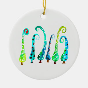 Whimsical watercolor christmas trees ceramic tree decoration