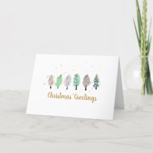 Whimsical Watercolor Christmas Trees Holiday Card