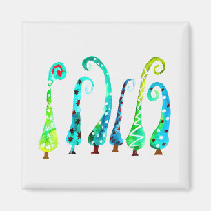 Whimsical watercolor christmas trees magnet