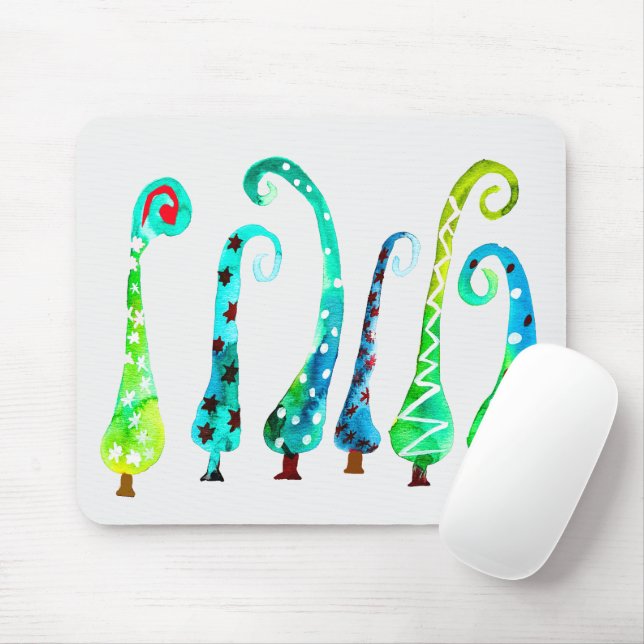 Whimsical watercolor christmas trees mouse mat (With Mouse)