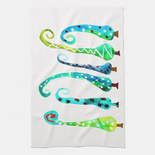 Whimsical watercolor christmas trees tea towel (Vertical)