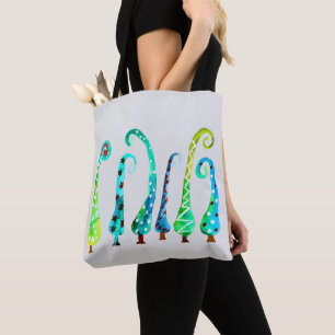 Whimsical watercolor christmas trees tote bag