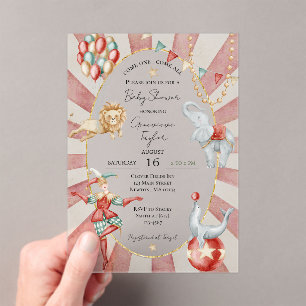 Whimsical Watercolor Circus Carnival Baby Shower Acrylic Invitations