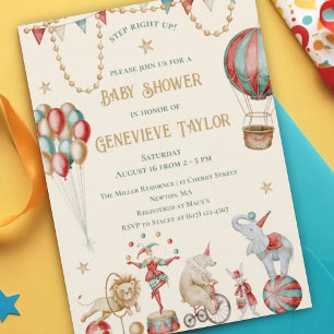 Whimsical Watercolor Circus Carnival Baby Shower Invitation