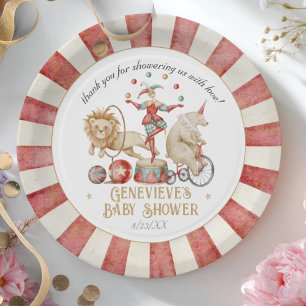 Whimsical Watercolor Circus Carnival Baby Shower Paper Plate