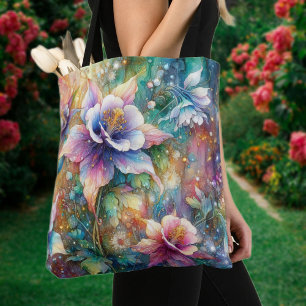 Whimsical Watercolor Colourful Columbine Flowers  Tote Bag