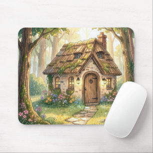 Whimsical Watercolor Cottage Mouse Mat