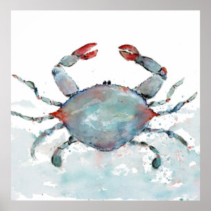 Whimsical Watercolor Crab Poster