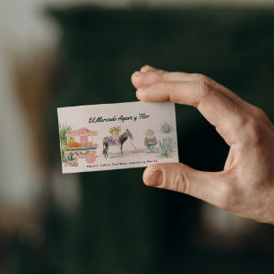 Whimsical Watercolor Donkey & Market   Cute QR  Business Card