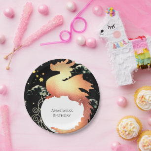 Whimsical Watercolor Dragon Birthday Paper Plate
