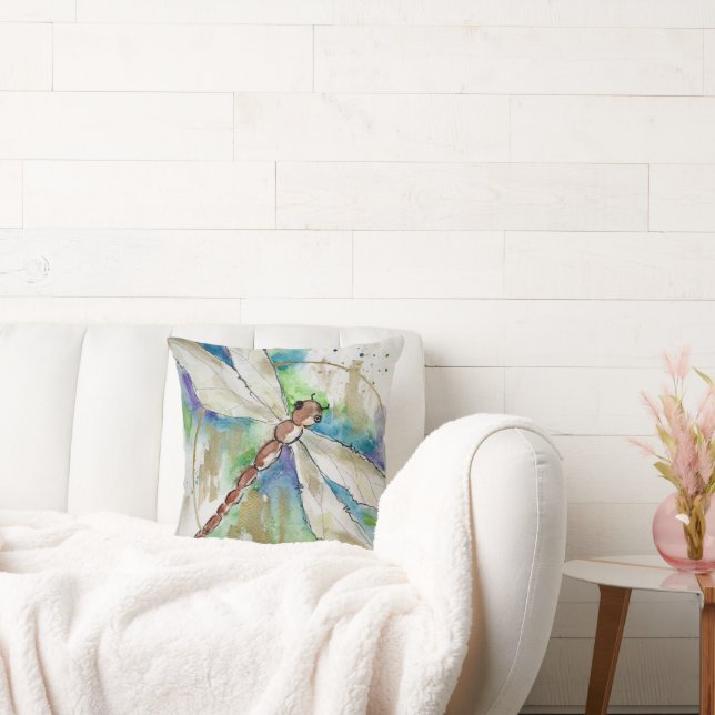 Whimsical Watercolor Dragonfly Pillow (Couch)