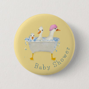 Whimsical Watercolor Ducks in Bathtub Baby Shower 6 Cm Round Badge