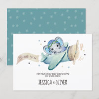Whimsical Watercolor Elephant Aeroplane Thank You
