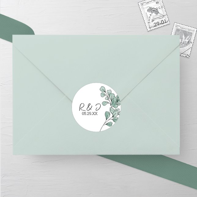 Whimsical Watercolor Eucalyptus Wedding Classic Round Sticker (Creator Uploaded)