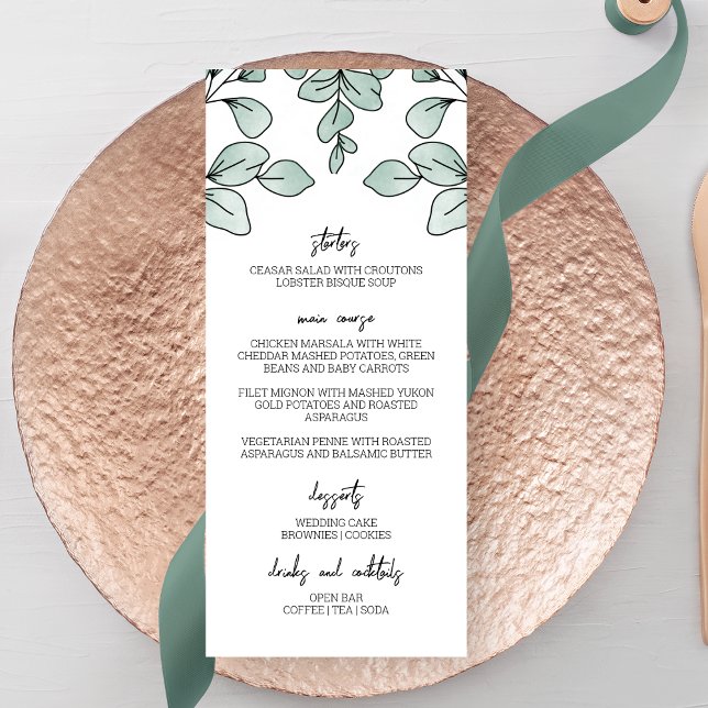 Whimsical Watercolor Eucalyptus Wedding Menu (Creator Uploaded)