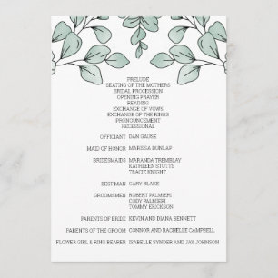 Whimsical Watercolor Eucalyptus Wedding Programme