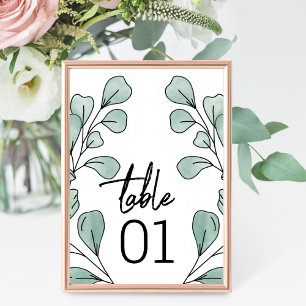 Whimsical Watercolor Eucalyptus Wedding Table Number