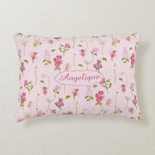 Whimsical Watercolor Fairies & Flowers pink  Decorative Cushion