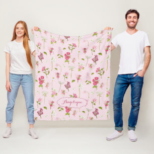 Whimsical Watercolor Fairies & Flowers pink Fleece Blanket