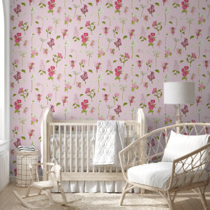 Whimsical Watercolor Fairies & Flowers pink Wallpaper