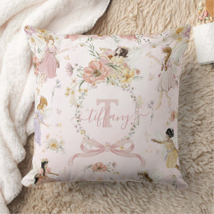 Whimsical Watercolor Fairies Wildflower Meadow Cushion