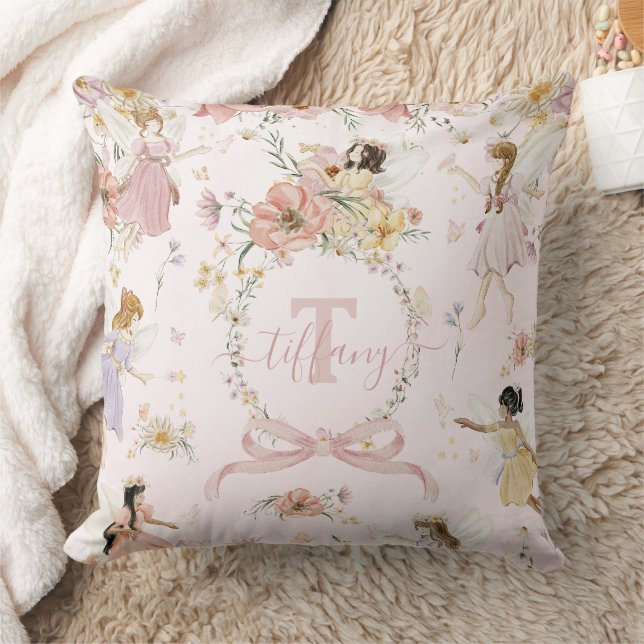 Whimsical Watercolor Fairies Wildflower Meadow Cushion (Blanket)