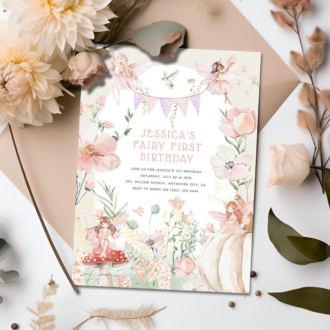 Whimsical Watercolor Fairy 1st Birthday Invitation (Creator Uploaded)