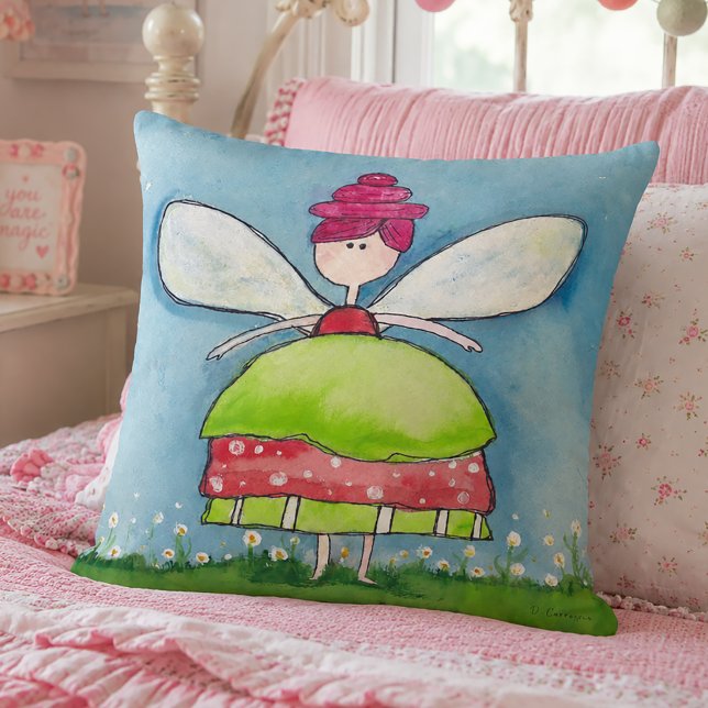 Whimsical Watercolor Fairy Cushion (Whimsical Fairy Pillow)