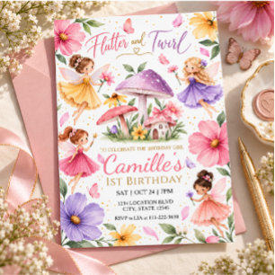 Whimsical Watercolor Fairy Garden Girl Birthday Invitation