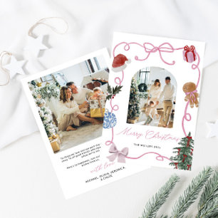 Whimsical Watercolor Family Photo Christmas Holiday Card