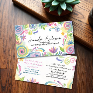 Whimsical watercolor floral art business card