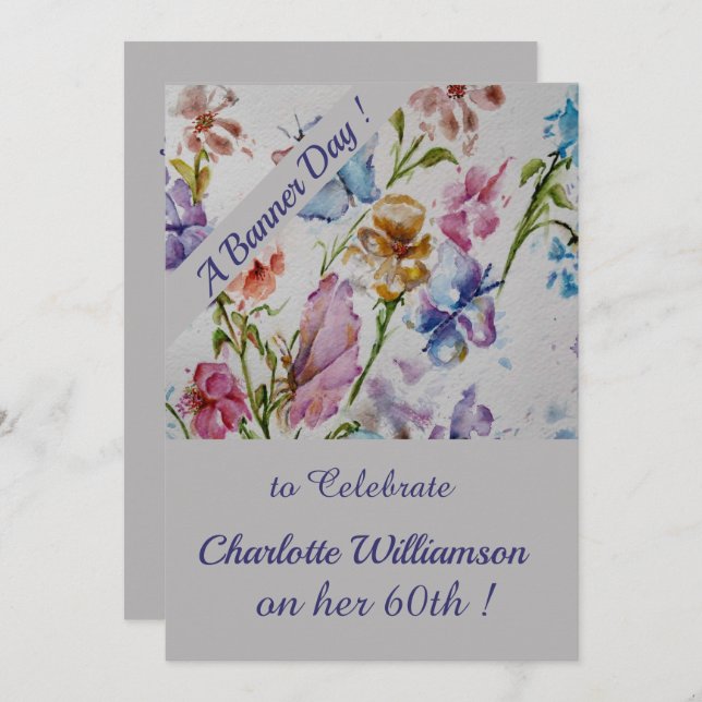 Whimsical Watercolor Floral Birthday Invitation (Front/Back)