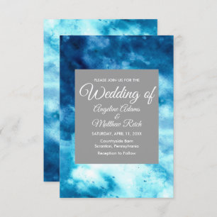 Whimsical Watercolor Floral Blue Modern Invitation