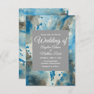 Whimsical Watercolor Floral Blue Modern Invitation