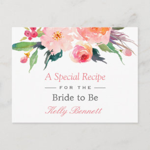 Whimsical Watercolor Floral Bridal Shower Recipe Postcard
