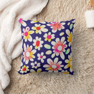 Whimsical watercolor floral  cushion