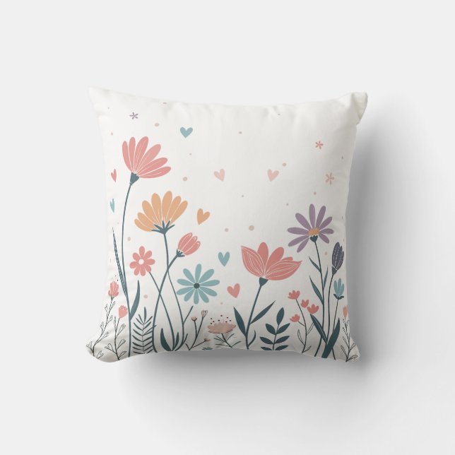Whimsical Watercolor Floral  Cushion (Front)