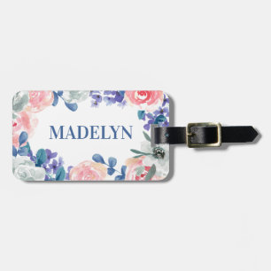 Whimsical Watercolor Floral Customisable Name Luggage Tag