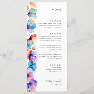 Whimsical Watercolor Floral Flat Wedding Menu