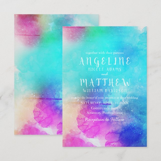 Whimsical Watercolor Floral Modern Invitation (Front/Back)