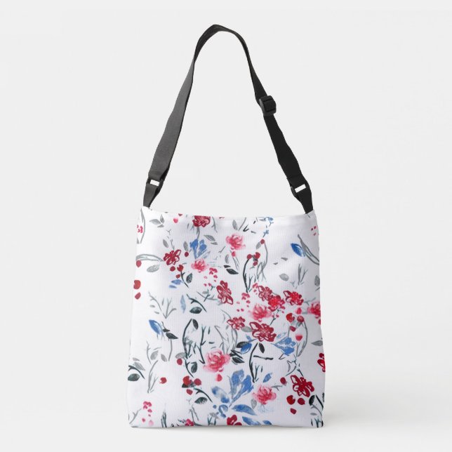 Whimsical Watercolor Floral Pattern -Tote Crossbody Bag (Back)
