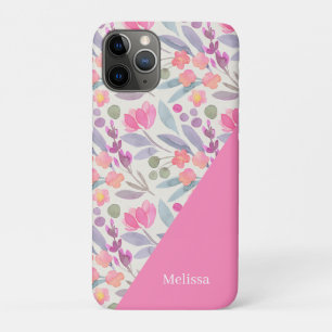 Whimsical Watercolor Floral Pink Personalised iPhone 11 Pro Case